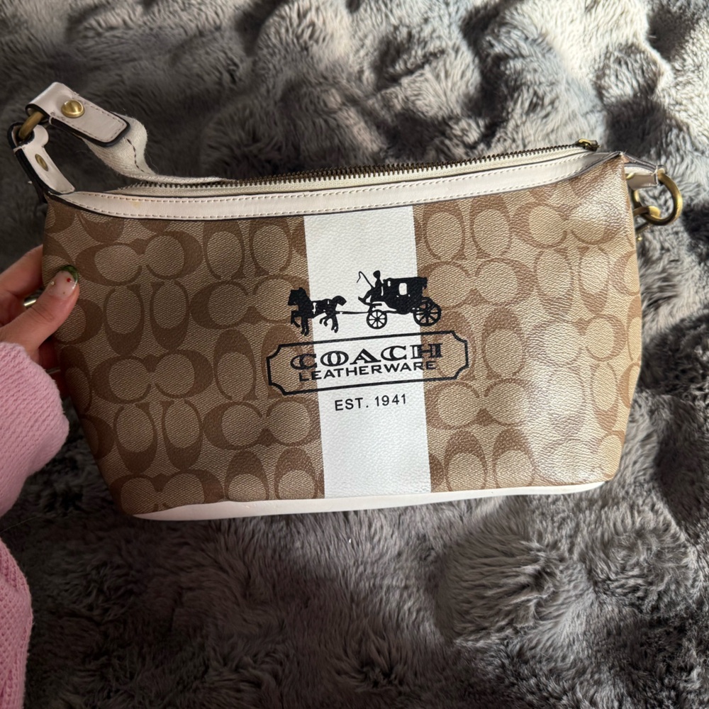 VINTAGE Coach Brown and White Crossbody Bag